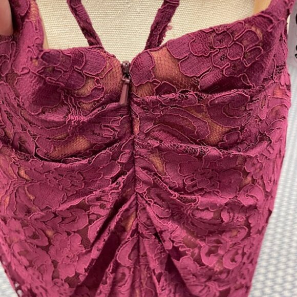 Burgundy & Lace Evening Dress with Low Back - Picture 10 of 11
